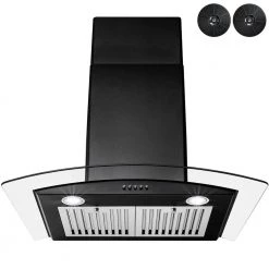 AKDY 30 in. Convertible Wall Mount Range Hood in Black Painted Stainless Steel with Tempered Glass and Carbon Filters