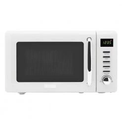 HADEN Heritage 700-Watt 0.7 cu. ft. Countertop Vintage Retro Microwave in Ivory White with 9.5 in. Turntable