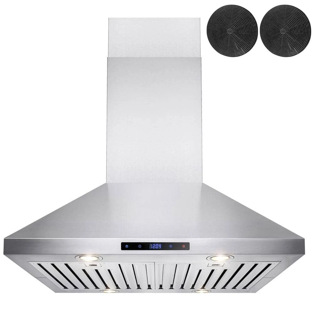 AKDY 30 in. Convertible Kitchen Island Mount Range Hood in Stainless Steel with Touch Control and Carbon Filter
