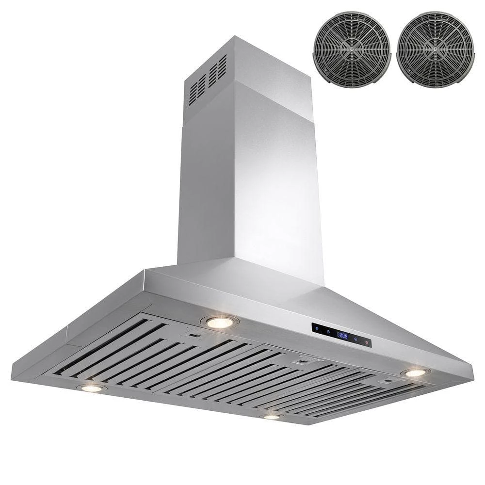 AKDY 36 in. Convertible Kitchen Island Mount Range Hood in Stainless Steel with Touch Control and Carbon Filter - Image 3