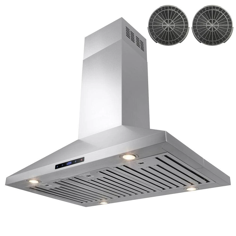 AKDY 36 in. Convertible Kitchen Island Mount Range Hood in Stainless Steel with Touch Control and Carbon Filter - Image 4