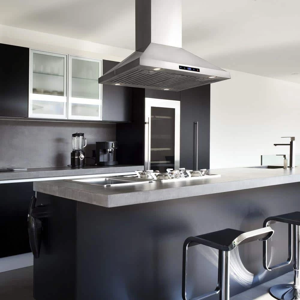 AKDY 36 in. Convertible Kitchen Island Mount Range Hood in Stainless Steel with Touch Control and Carbon Filter - Image 2