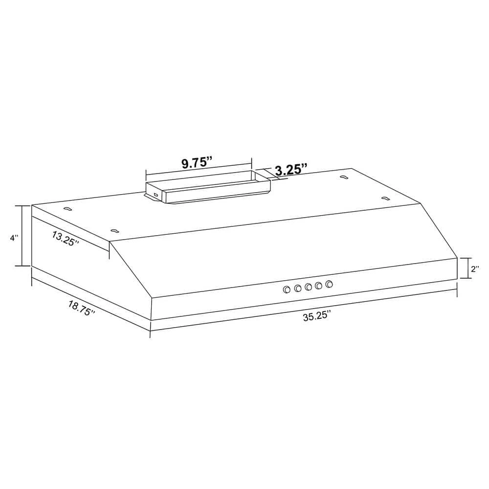 AKDY 36 in. 58 CFM Convertible Under Cabinet Range Hood in Brushed Stainless Steel with 2 Carbon Filters and Push Button - Image 7