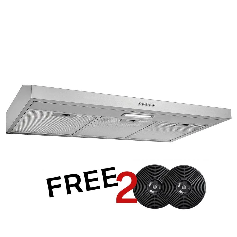 AKDY 36 in. 58 CFM Convertible Under Cabinet Range Hood in Brushed Stainless Steel with 2 Carbon Filters and Push Button - Image 3