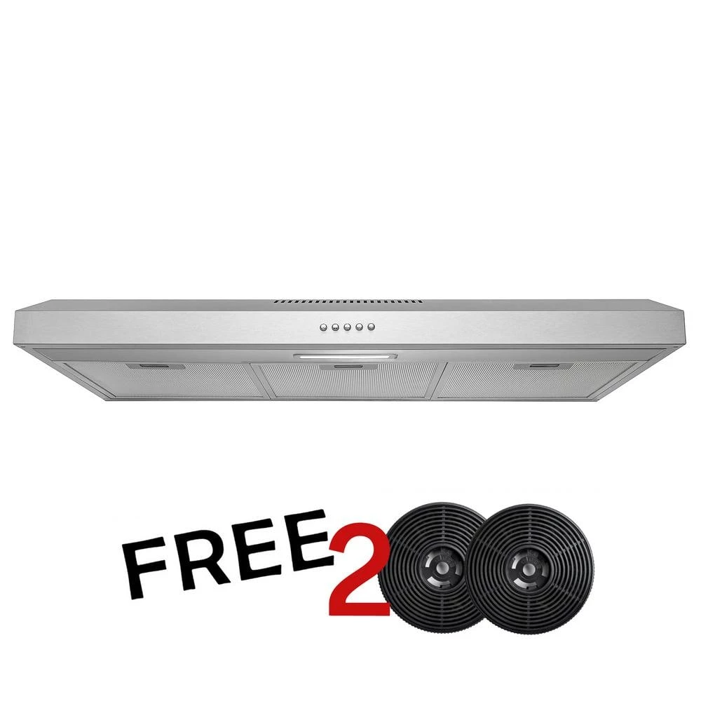 AKDY 36 in. 58 CFM Convertible Under Cabinet Range Hood in Brushed Stainless Steel with 2 Carbon Filters and Push Button