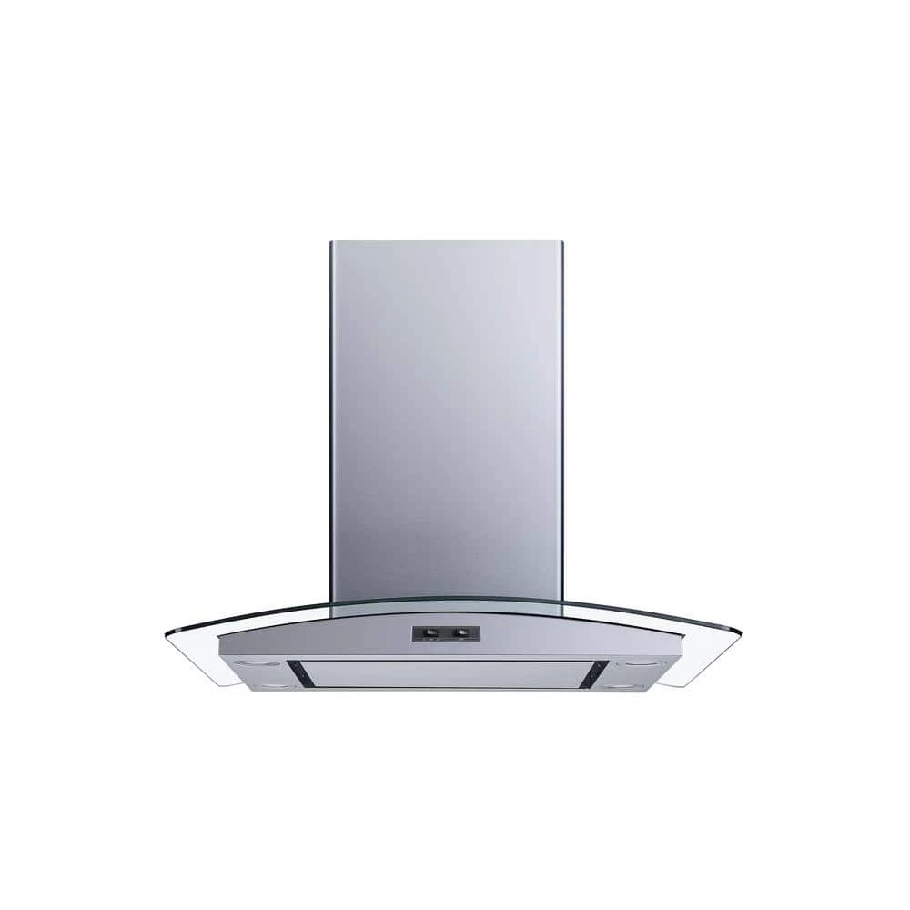 Winflo 30 in. Convertible Island Mount Range Hood in Stainless Steel and Glass with Mesh Filter and Stainless Steel Panel
