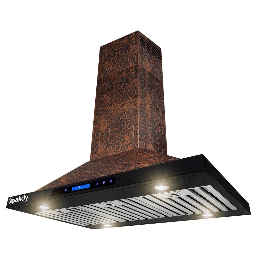 AKDY 36 in. Convertible Island Mount in Embossed Copper Vine Design Kitchen Range Hood with Lights - Image 6