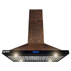 AKDY 36 in. Convertible Island Mount in Embossed Copper Vine Design Kitchen Range Hood with Lights