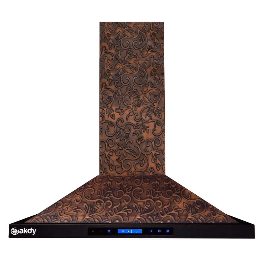 AKDY 36 in. Convertible Island Mount in Embossed Copper Vine Design Kitchen Range Hood with Lights - Image 4