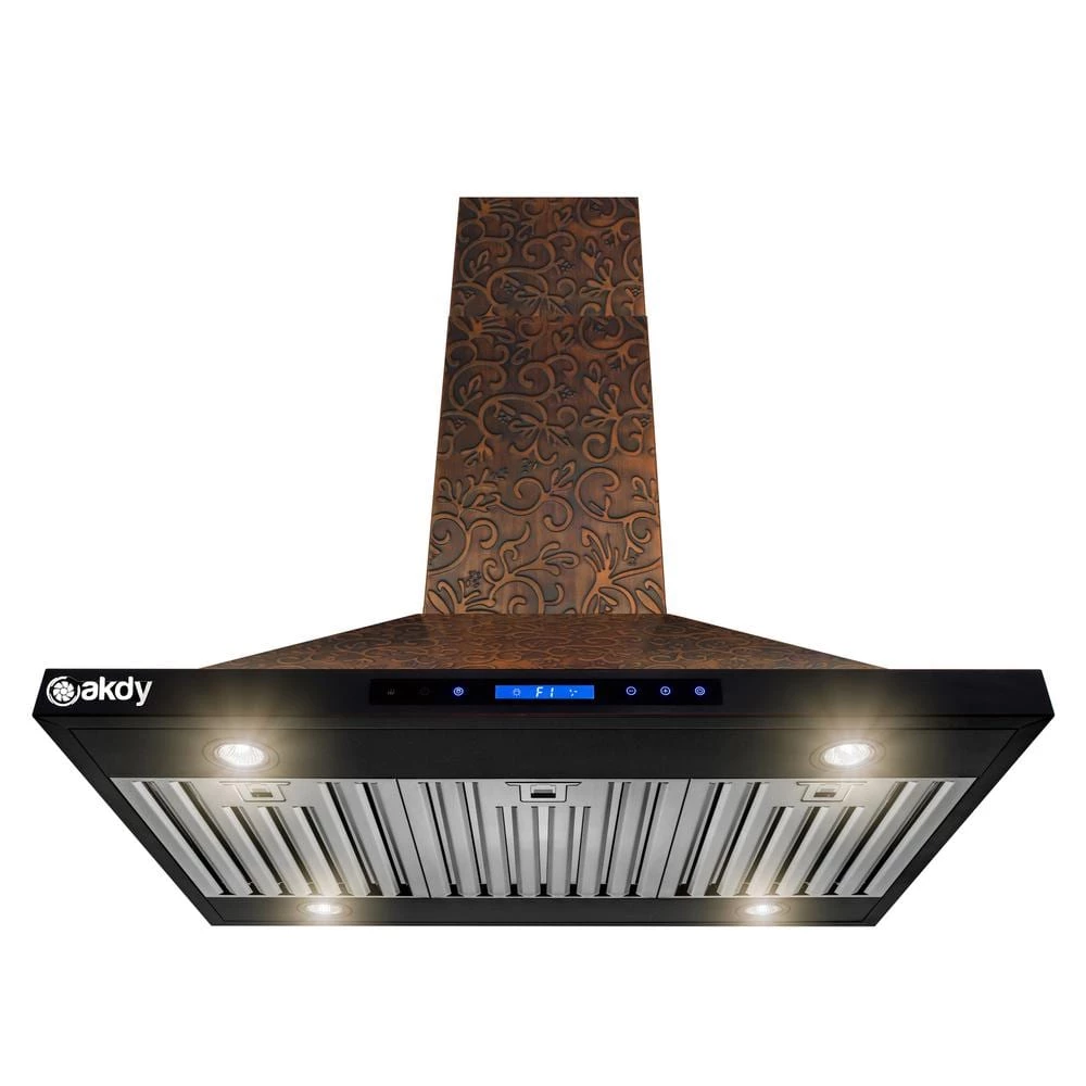 AKDY 36 in. Convertible Island Mount in Embossed Copper Vine Design Kitchen Range Hood with Lights - Image 3