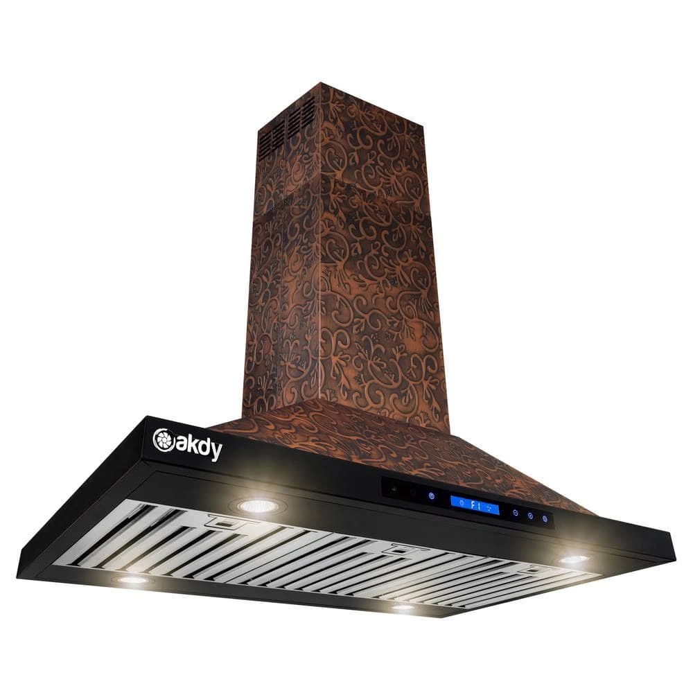 AKDY 36 in. Convertible Island Mount in Embossed Copper Vine Design Kitchen Range Hood with Lights - Image 5