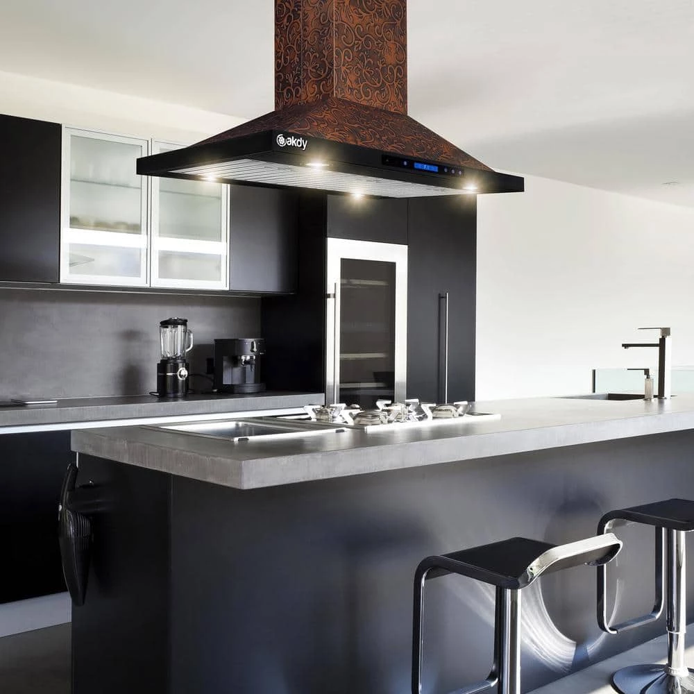 AKDY 36 in. Convertible Island Mount in Embossed Copper Vine Design Kitchen Range Hood with Lights - Image 2